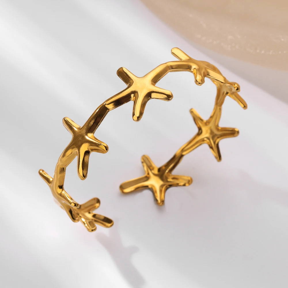 Brazaletes de estrella de mar para mujer, brazalete de acero inoxidable, joyería con dijes, accesorios de muñeca, BFF, verano, 2024
