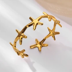 Starfish Bangles for Women Summer Stainless Steel Cuff Bracelets 2024 Trend Female Charm Jewelry Wrist Accessories pulseras BFF