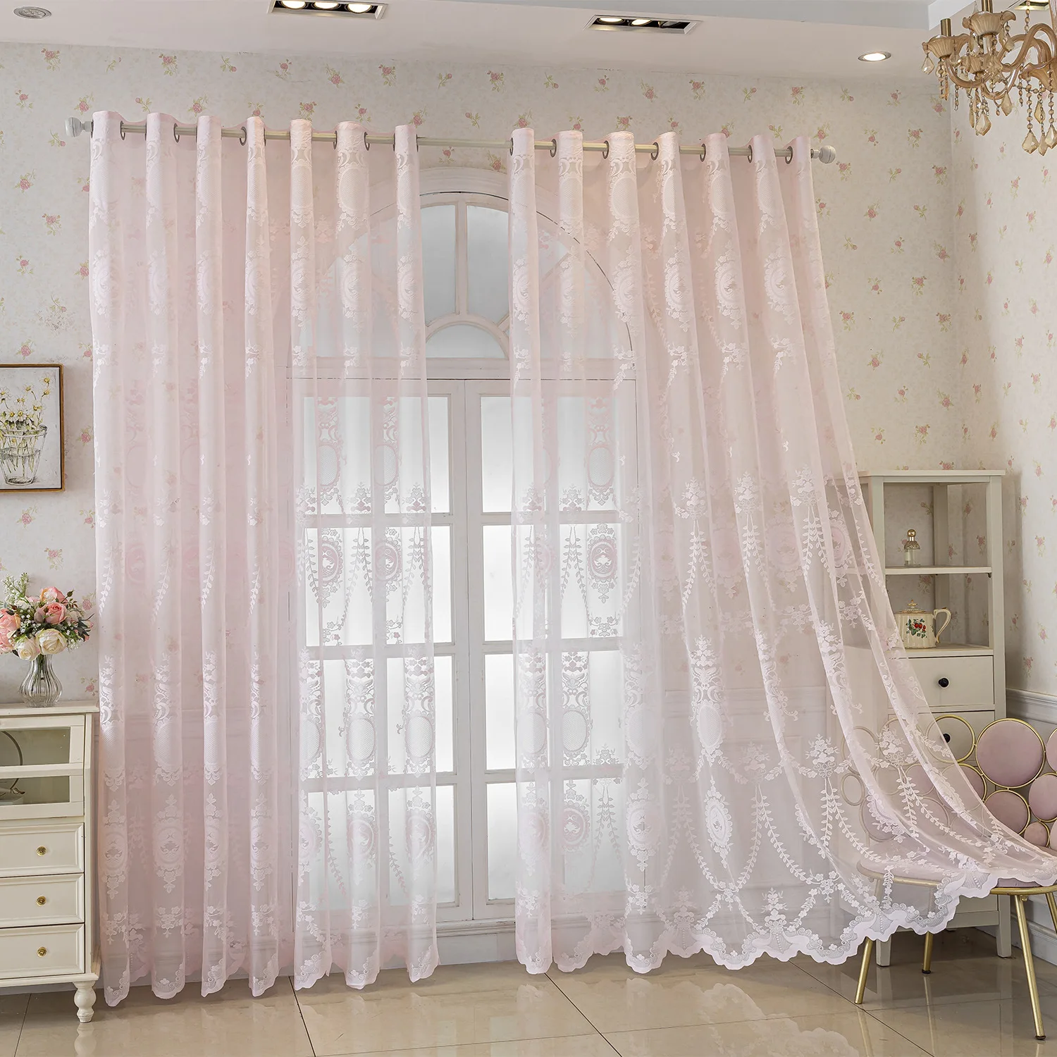 Pastoral European Lace Jacquard Light Filter Decorative Curtain Gauze Light Luxury Living Room Bedroom Dining Room