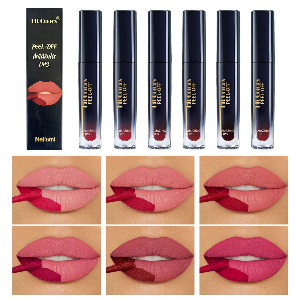 Fit Colors 6 Color Gradient Tearaway Lip Gloss Matte Matte Matte Staying Base Color Tinted Liquid Lipstick Lip Glaze