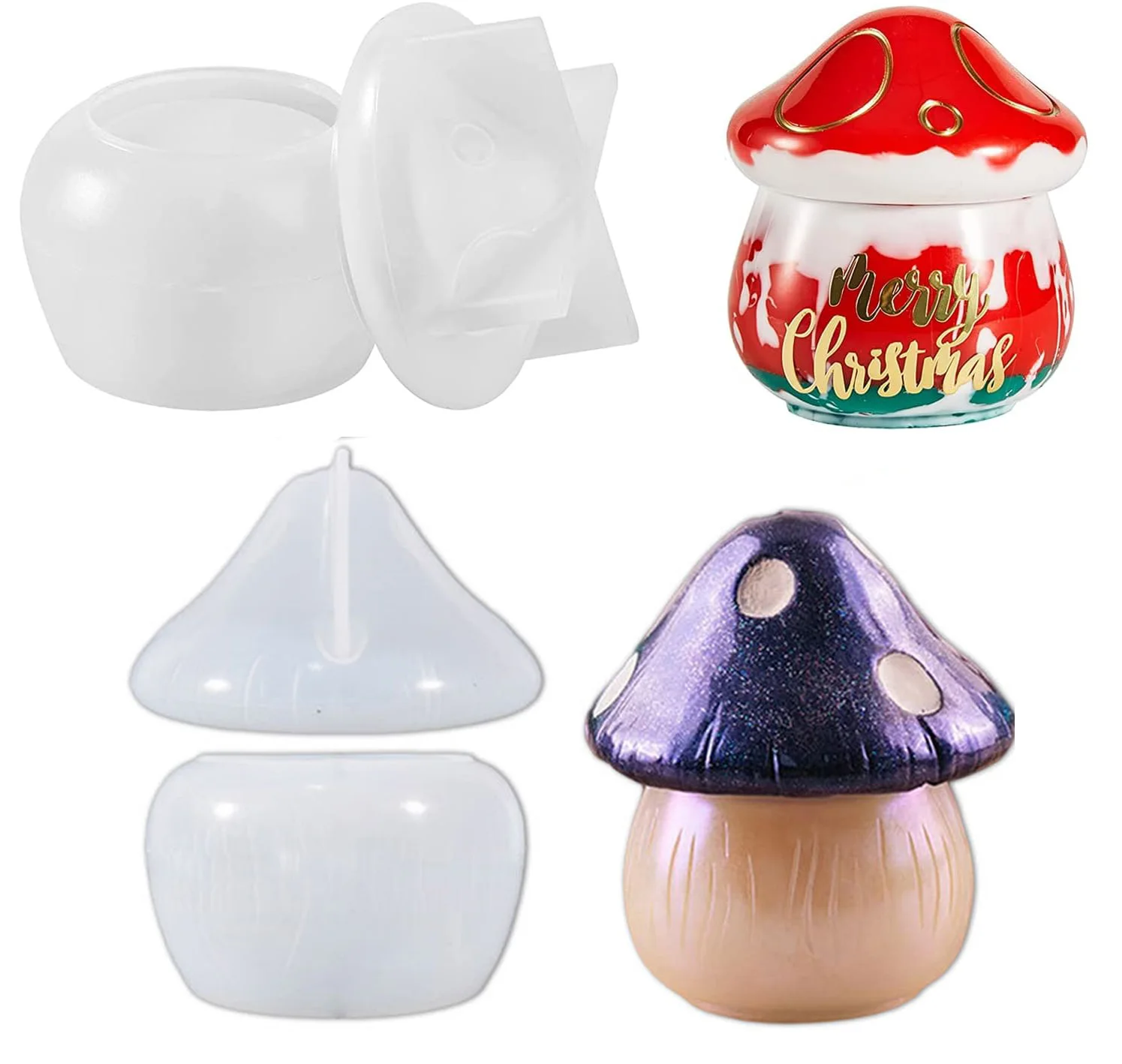

Mushroom Jars Silicone Molds with Lid for Epoxy Resin Casting for DIY Jewelry Storage Box Candy Container Home Decoration