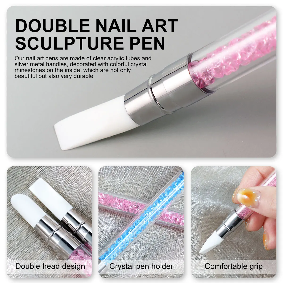 5 pezzi/set penna per scultura per nail art cristallo colorato a doppia testa in silicone per intaglio pennello per pittura floreale strumento per manicure fai da te