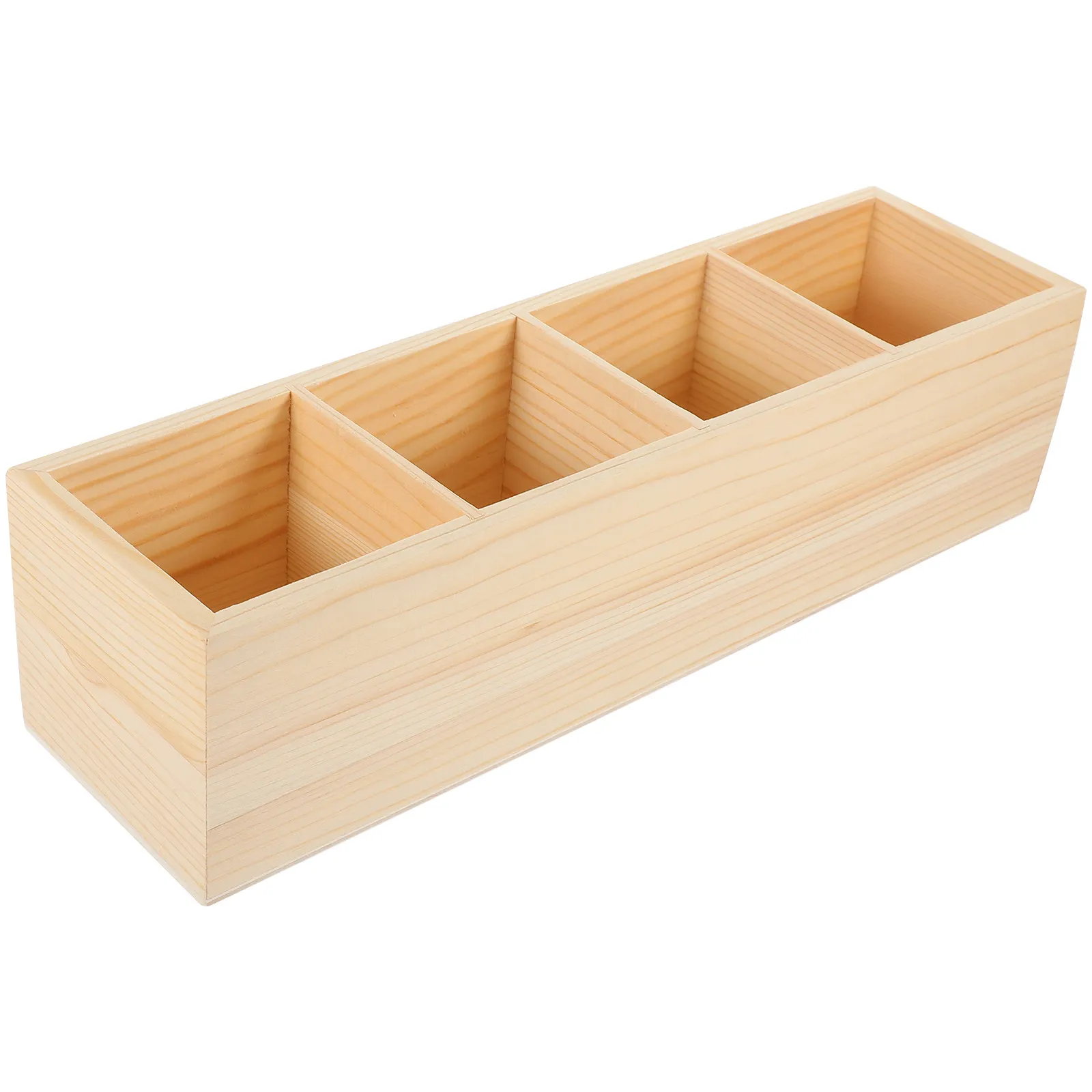 Pine Wood Desk Organizer Pen Holder with Classified Compartments for Makeup Brushes Lipsticks Nail Polish Stationery Storage