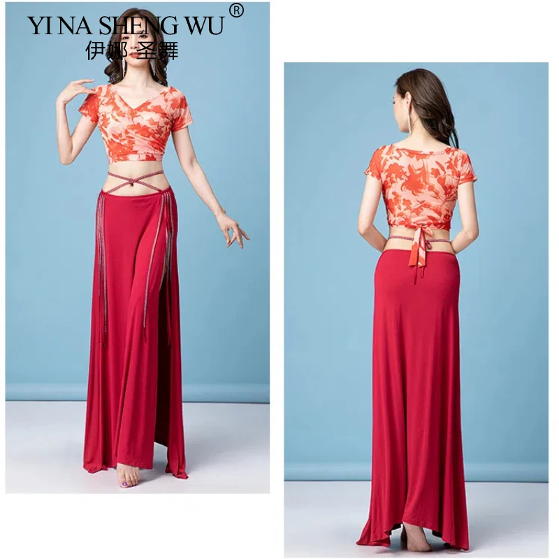 Traje de danza del vientre para mujer, Top Sexy, falda larga dividida elegante, práctica de Baile Oriental, traje de entrenamiento de rendimiento, ropa para mujer