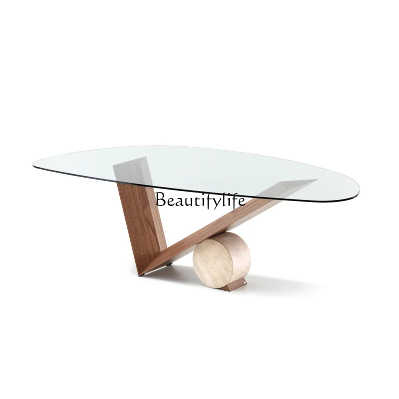 

Master design irregular glass tea table Italian oak marble dining table