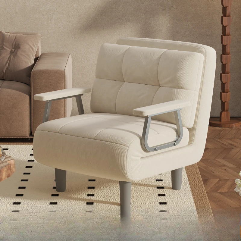 Multi-Position Folding Leather Sofa Bed Corduroy Dual-Use Sleeper Chair & Space-Saving Extendable Bed for Small Apartment