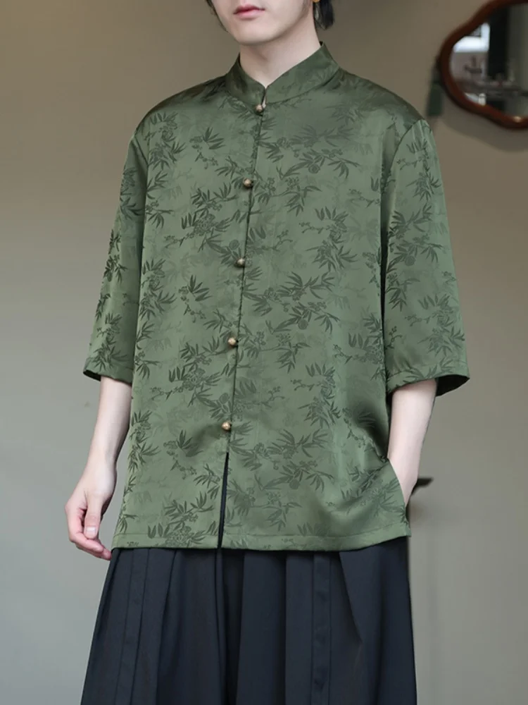 

Мужская высококачественная одежда из ледяного шелка: новая китайская одежда в стиле тан с вышивкой и пуговицами, улучшенный ханьфу