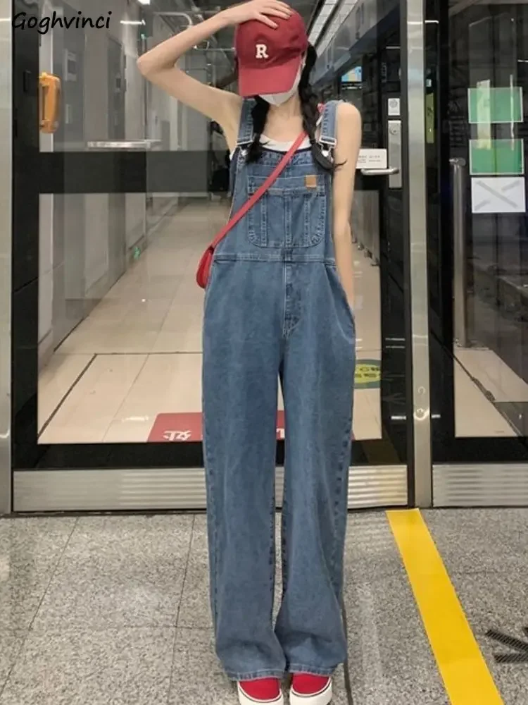 

Denim Jumpsuits Women Casual Summer Korean Style Students Loose Wide Leg Fashion Popular High Chic Waist Simple All-match Lovely