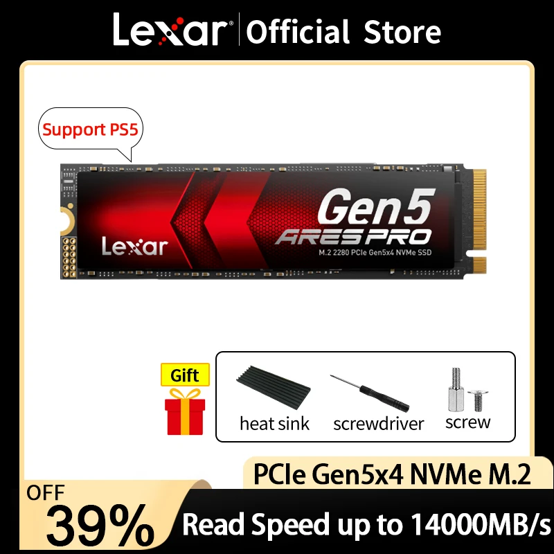 Lexar ARES PRO Unidad de estado sólido PCle5.0×4 NVMe m.2 2280 SSD 1TB 2TB 4TB Velocidad de lectura de hasta 14000MB/s para PC/portátil/PS5