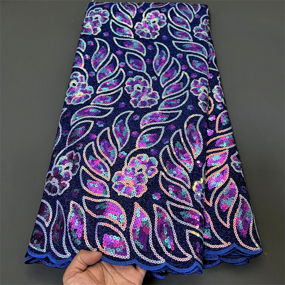 High Quality Latest 2024 African Nigerian Tulle Lace Fabric Sequins Embroidery Dresses Beads Sewing Guipure Prom 5Yards PS0021