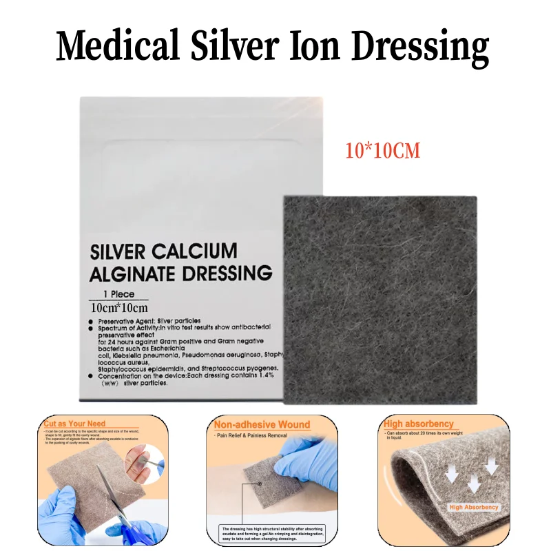Medical Silver Ion Dressing Alginate Fiber Type Dressing Cavity Filling Calcium 10x10cm