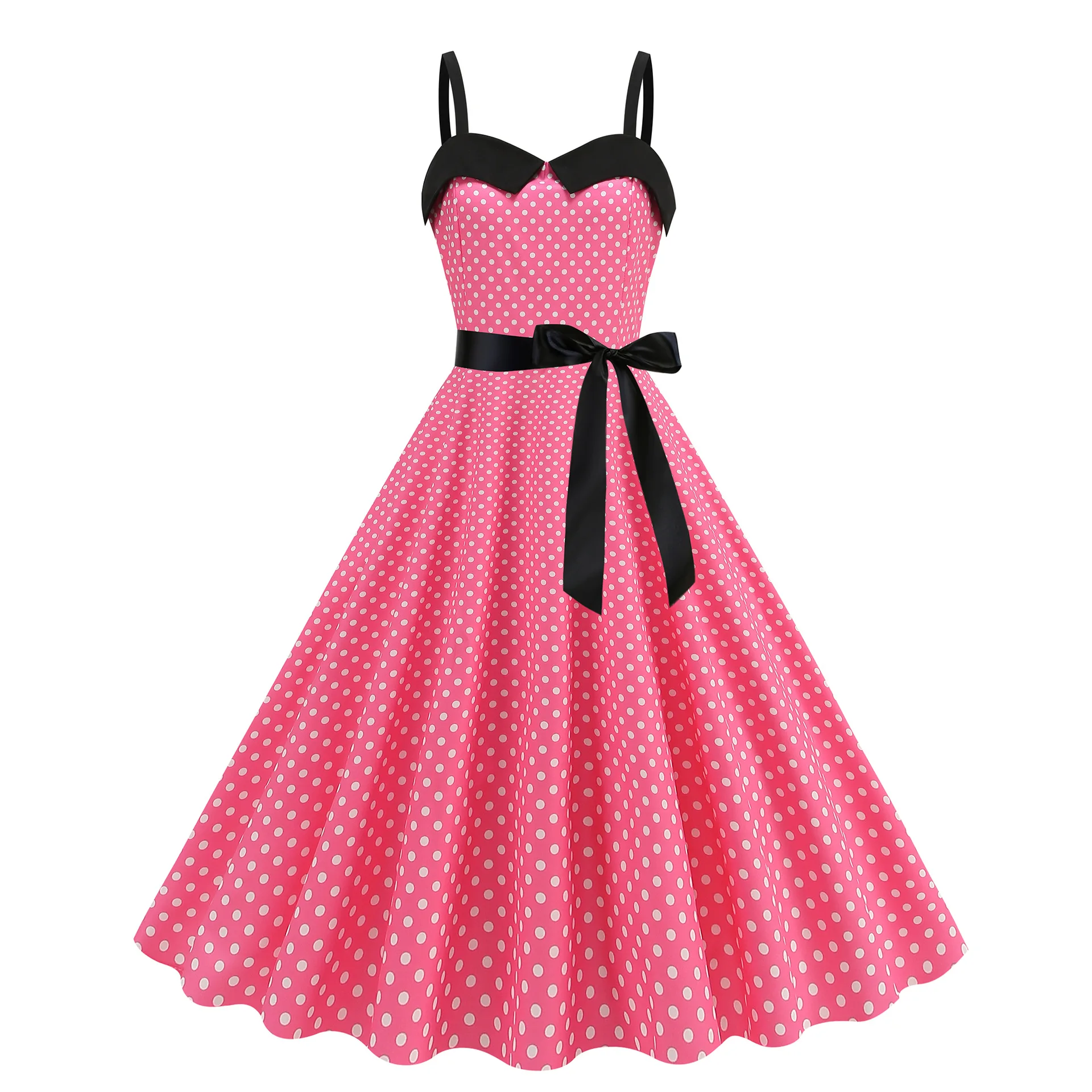 Elegant Women Pink Polka Dot Dress Summer Robe Hepburn 1950s 60s Vintage Sexy Halter Rockabilly Retro Party Dresses 2026 Vestido - Image 4
