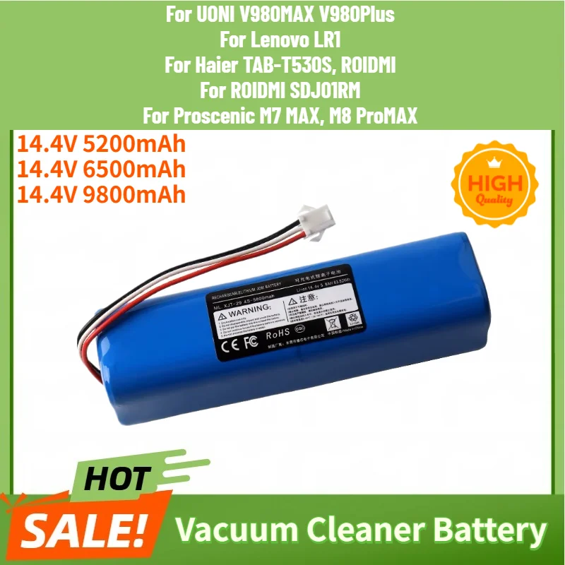 14.4V 5200mAh 6500mAh 9800mAh Battery for UONI V980MAX V980PLUS V980PRO V10 Vacuum Cleaner High Quality Replacement Battery