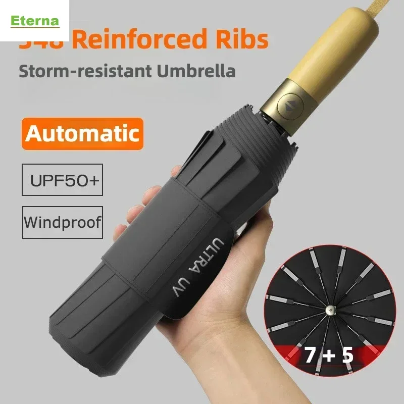 Stormproof Automatic Folding Umbrella Windproof Reinforced UV UPF50+ Sun & Rain Waterproof for Men Women