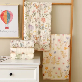 Duplo Crepe Cobertores Do Bebê, Recém-nascido Musselina Algodão Gaze Quilt, Imprimir Swaddle Blanket, Kids Bedding Stroller Cover