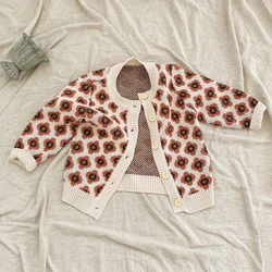 Instagram Spring and Autumn New 0-3-year-old Girl Sweater Knitted Infant Sweater Clover Girl Knitted Cardigan Sweater