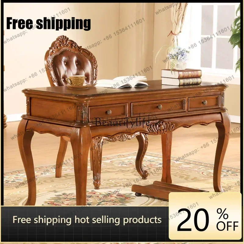 customizable  European-style Solid Wood Desk Computer Home Writing Desk Office Desk