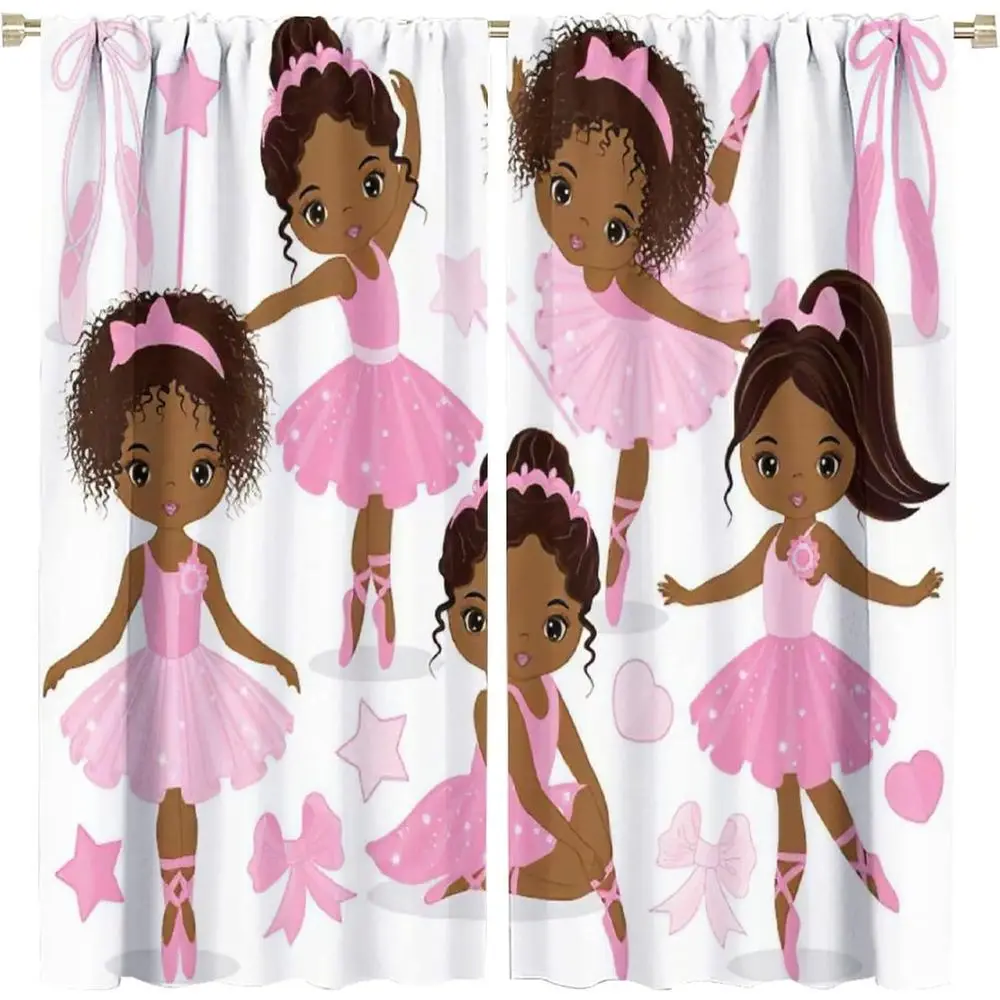 African American Ballerina Curtain, Adorable Ballerinas & Dancers for Kids' Rooms, 84x84 inches