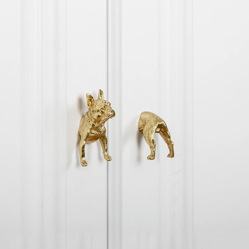 Nordic Modern Brass Handle Light Luxury Solid Simple Drawer Wardrobe Door Animal Dog Handle Knobs for Dresser  Cupboard Handles