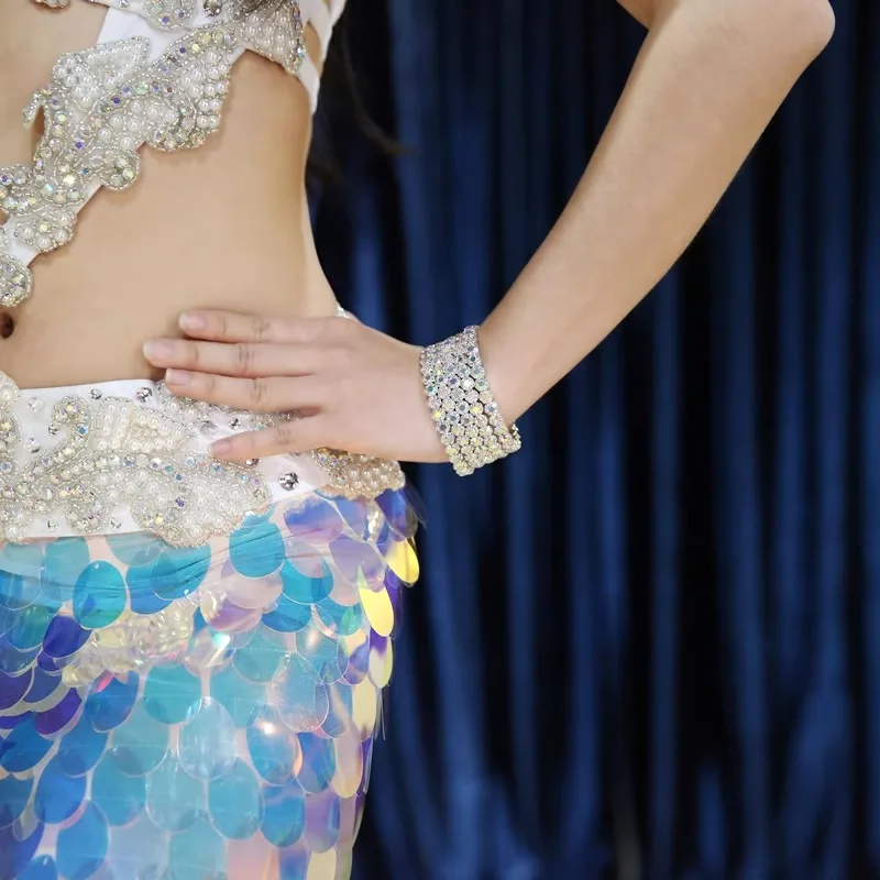 Accesorios personalizados para danza del vientre, anillos para el brazo, pulsera con apertura de rendimiento, accesorios de diamantes de agua con incrustaciones