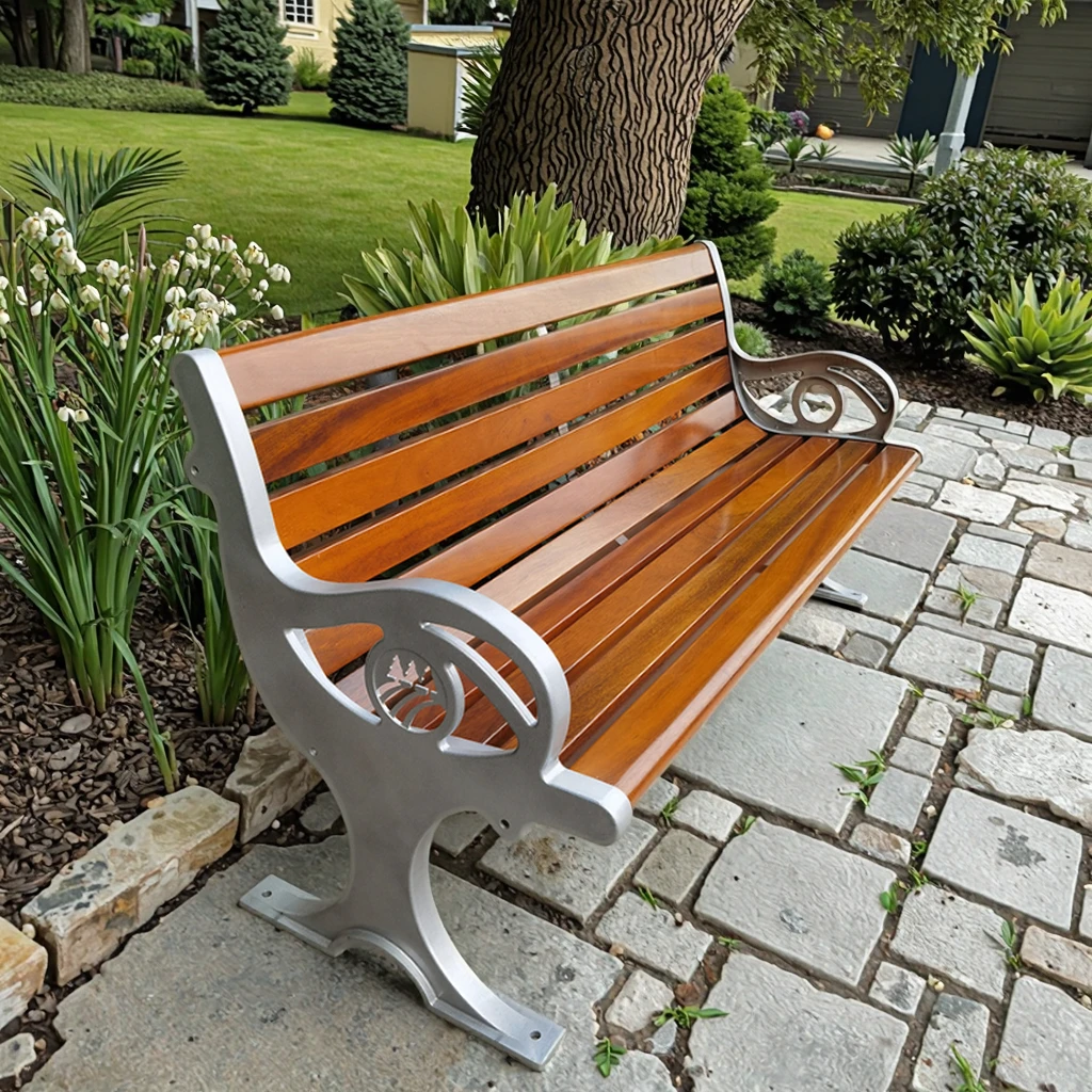 

Low Maintenance Public Seating Cast Aluminum Garden Bench Wood Top Park Furniture Fashion Shape Metal Leg Chair Set For Projects