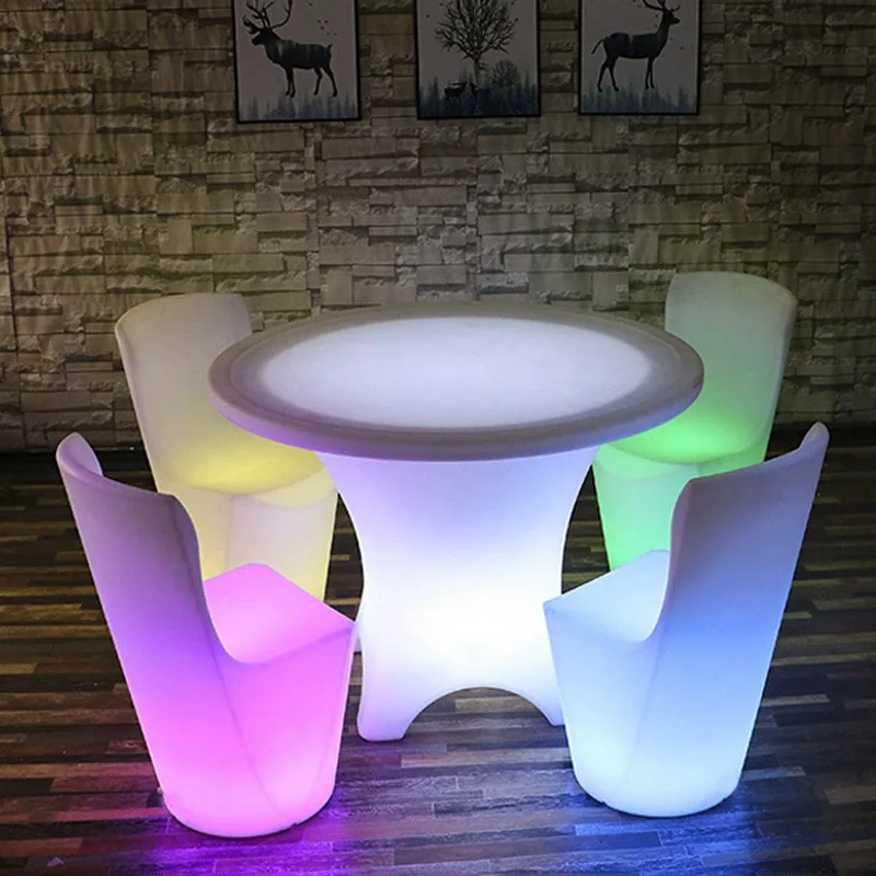 

LED Luminous Bar Set Plastic Modern Design Commercial Use Dining Table Chair Rotomolding Living Room