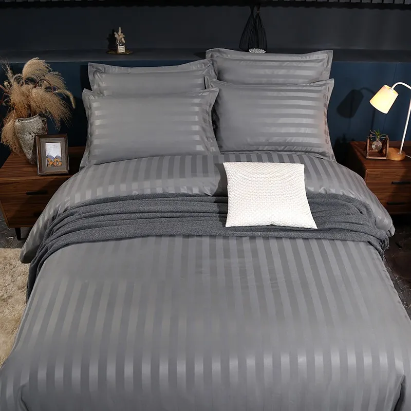 Comfort 4Pcs Duvet Cover Set Damask Stripes Premium Hotel Quality Microfiber Soft Duvet Cover Bed Sheet Pillowcase Double Queen