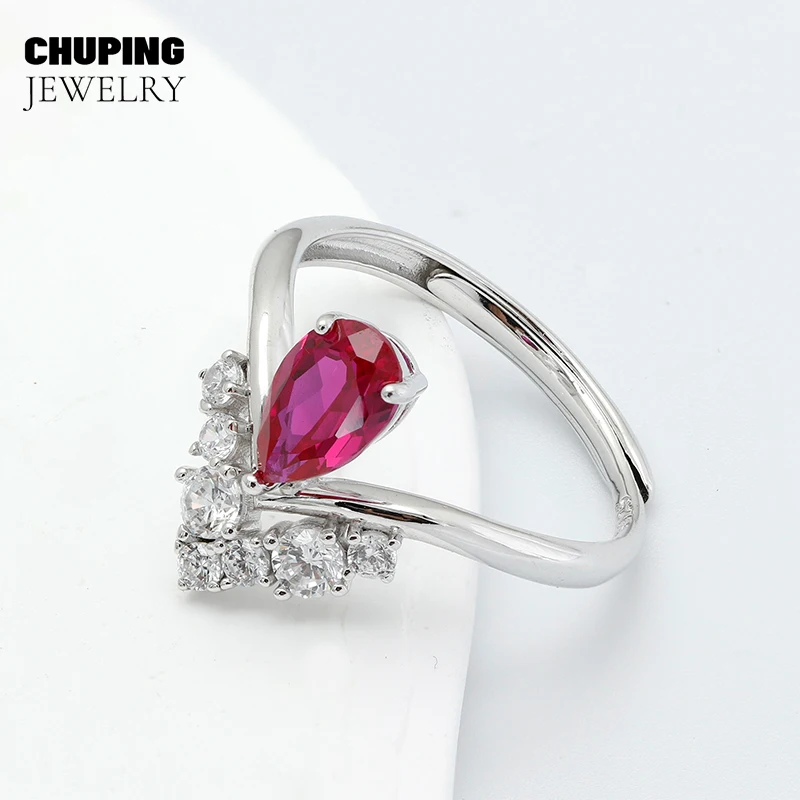 

Ювелирные изделия ChuPing, выращенное в лаборатории кольцо с рубиновой грушей, серебро 925, роскошный подарок на день рождения для женщин, классическое сверкающее и необычное кольцо для свиданий
