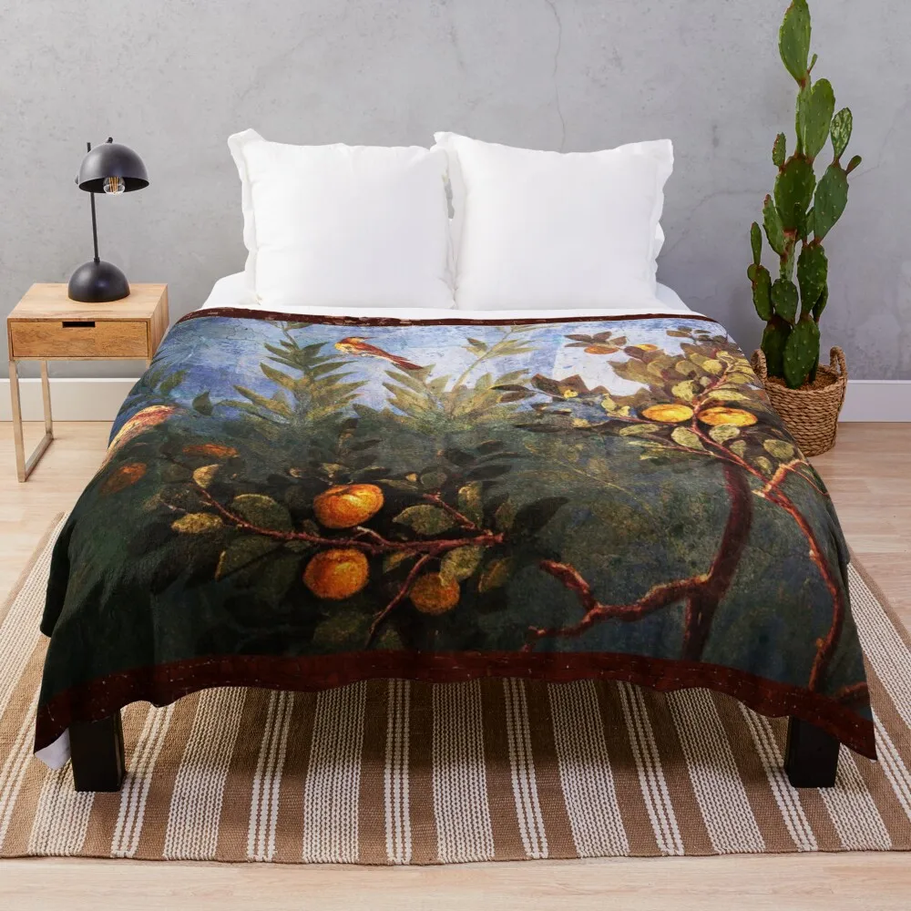 

ANTIQUE ROMAN WALL PAINTING Flower Garden Flying Birds Over Quince Trees Throw Blanket Baby Winter beds decorative Blankets