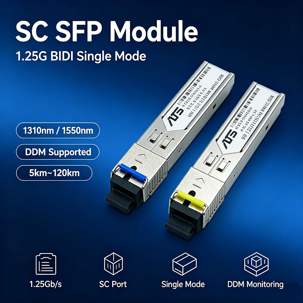 SFP Module SC Interface 1310/1550nm 1.25G BIDI Fiber Transceiver DDM Gigabit SFP Optical Module Compatible with H3C Cisco Huawei