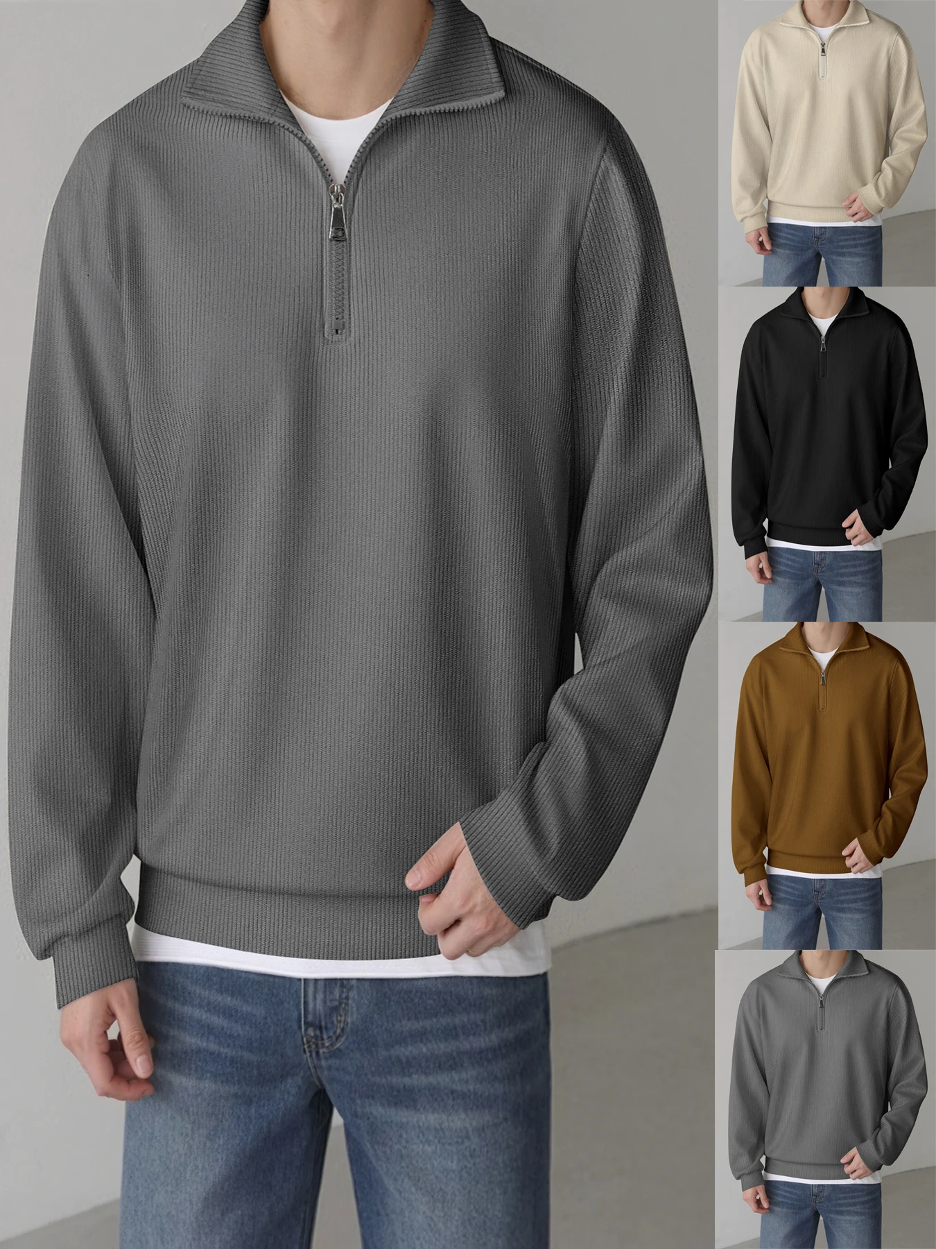 Herbst Neuankömmling Herren-Sweatshirt mit lockerem Reißverschluss und langen Ärmeln – modisches urbanes Jugend-Freizeitoberteil