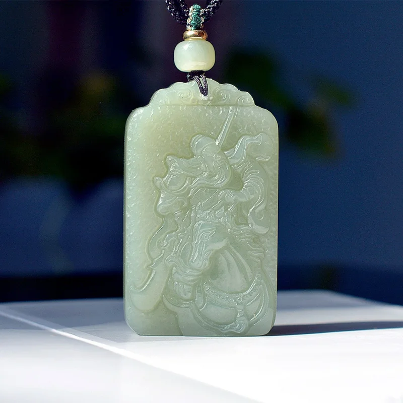 Exquisite Hetian jade Qinghai material Guan Gong pendant, ethnic style, fashionable and versatile