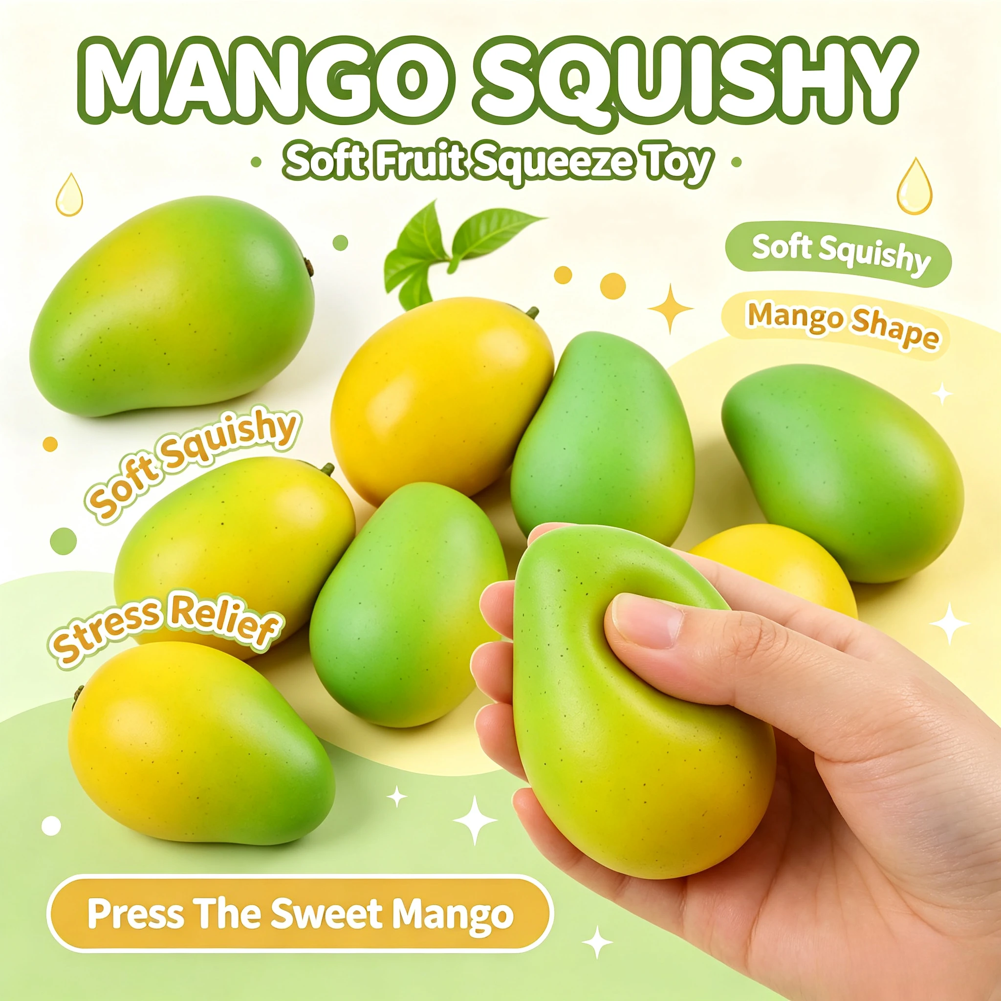 Color-Changing Mango Squishy Stress Relief Toy, Moldable Fluid Sensory Fidget, Lightweight Non-Toxic Squeezable Comfort Grip, Thermochromic Fun Design for Anxiety Relief, Portable for Office Home Travel