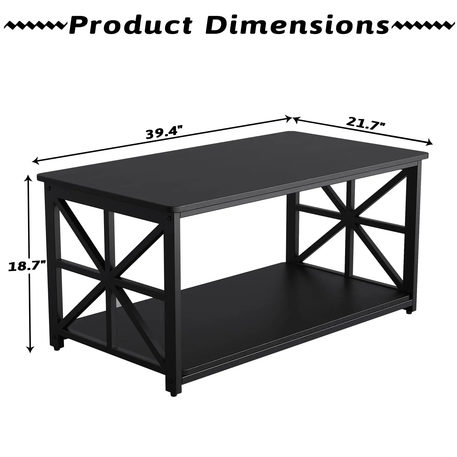 Mesas de centro de 2 niveles para sala de estar, mesa de centro con estante de almacenamiento, mesa de té de estilo granja con marco resistente en forma de X