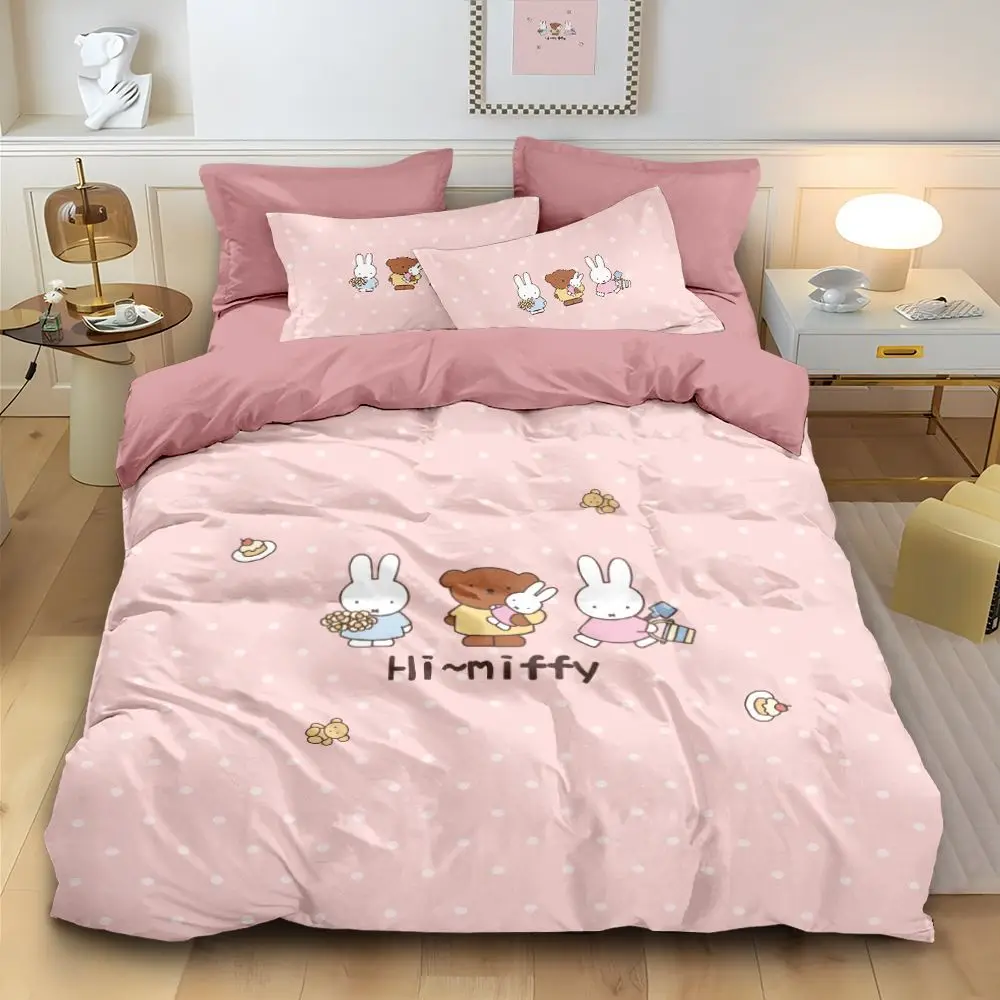 Cute Miffy 100% Cotton Four Piece Bed Set Cartoon 100% Cotton Printed Quilt Cover Student Dormitory Good Looks Send To Friends