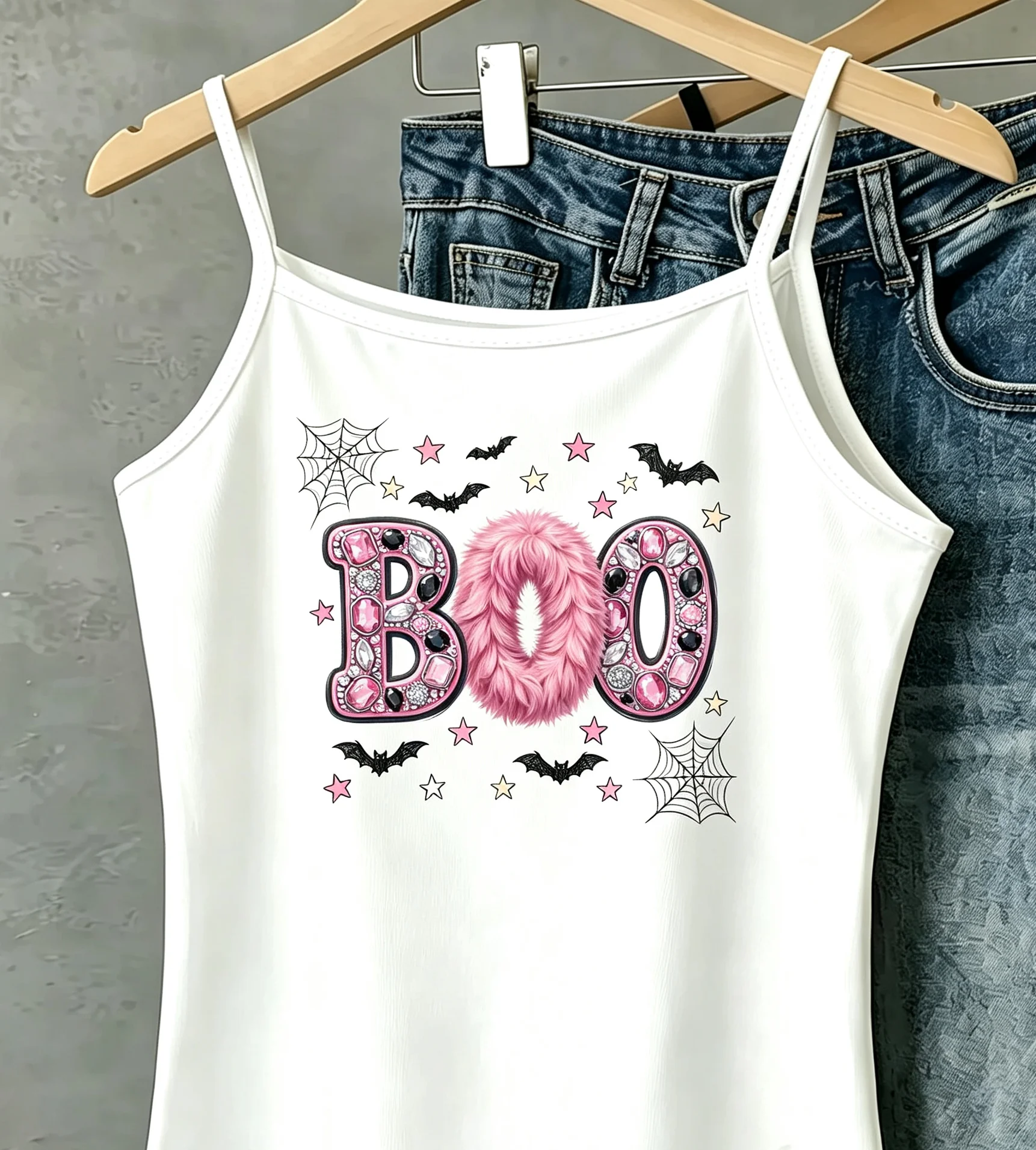 Halloween Theme BOO Print Camisole Festival Tank Top Horror Cute Sleeveless Vest Cosplay Costume Accessory Trendy Clothes