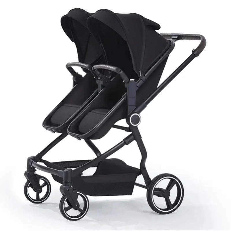 Ultraleichter Klappbarer Kinderwagen, Zum Sitzen oder Liegen Geeignet Faltbarer Poussette Doppelter Multifunktionaler Kinderwagen All-in-One Zwillingskinderwagen