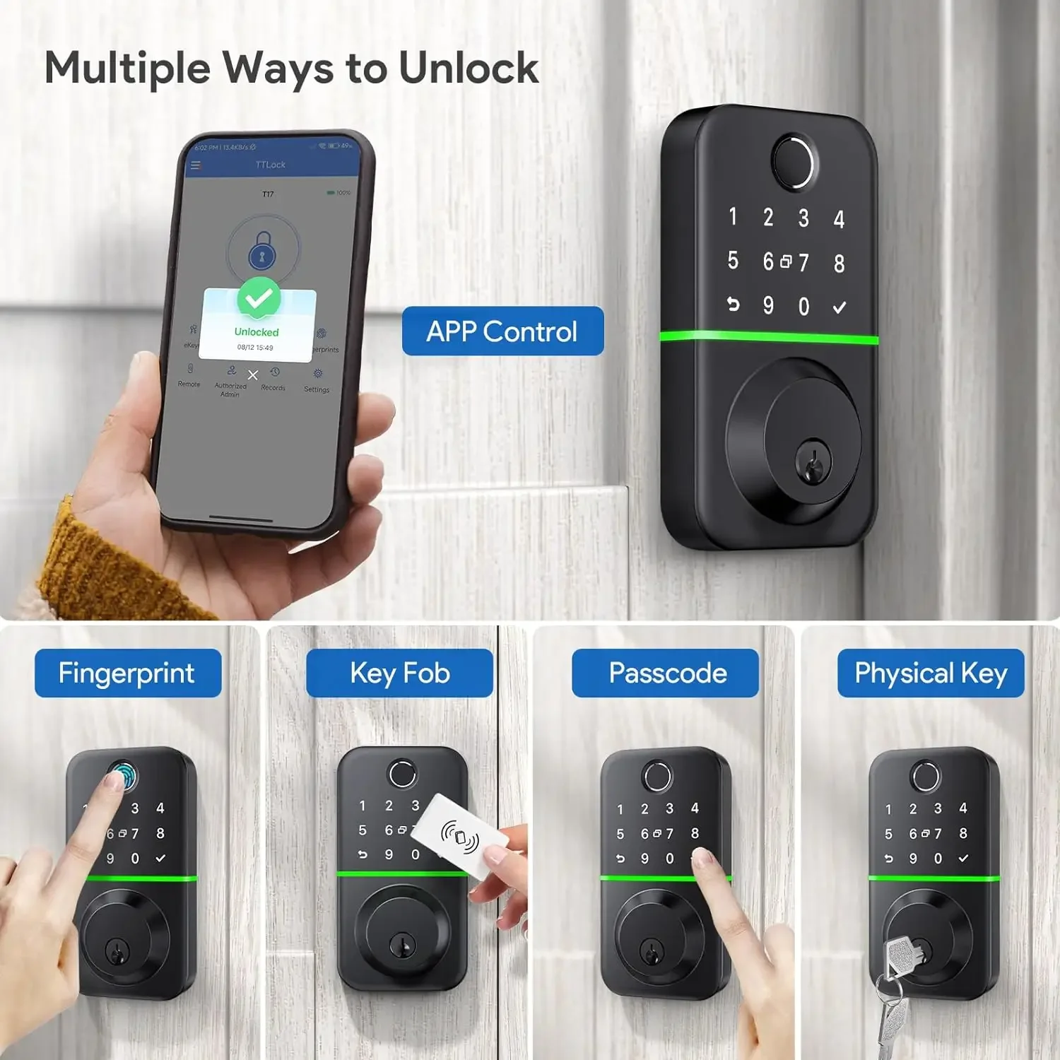 Imagem -02 - Impermeável Smart Door Lock Deadbolt com Teclado Fechadura de Impressão Digital Fechadura Eletrônica com Bluetooth e Controle de Aplicativos Ip66