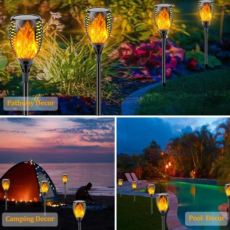 96 LED Outdoor Solar Torch Lights Waterproof Garden Patio Flickering Dancing Flame Lamp Lawn Lighting