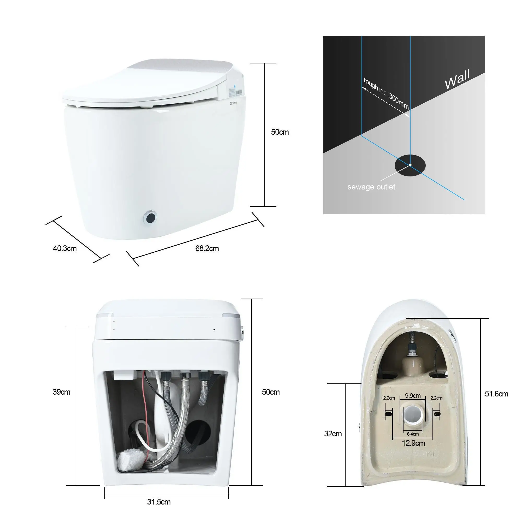 Smart Heated Seat Toilet, One-Piece Automatic Flush, Foot Sensor & Night Light, Knob Control, Power Outage Ready, Soft Close