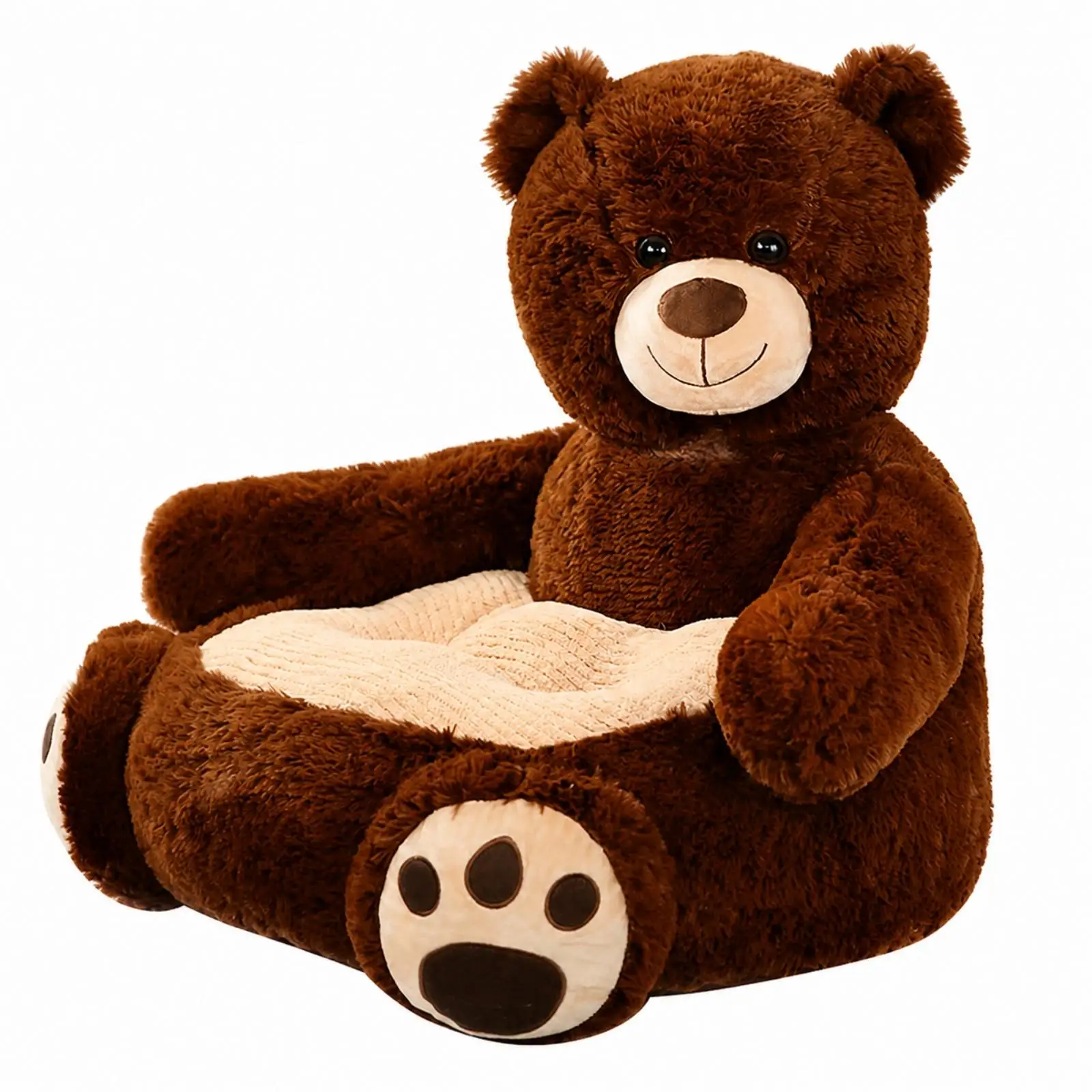 かわいいぬいぐるみクマのラウンジシート、子供部屋のコーナーに最適、直立したキャラクター型の背もたれと柔らかいポリエステル生地。