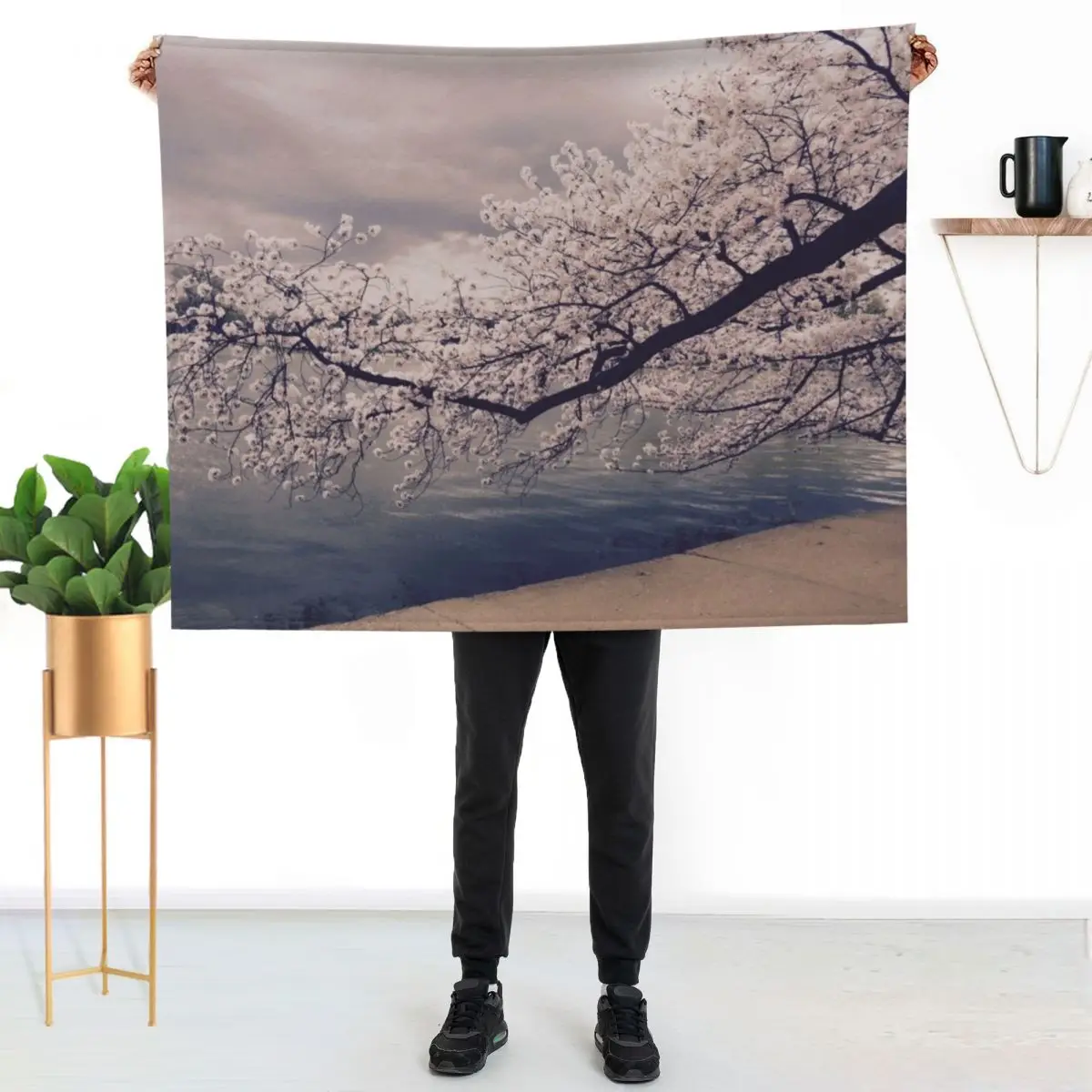

Cherry Blossom Branch Throw Blanket Cozy Home Blanket Gift for Christmas Holiday