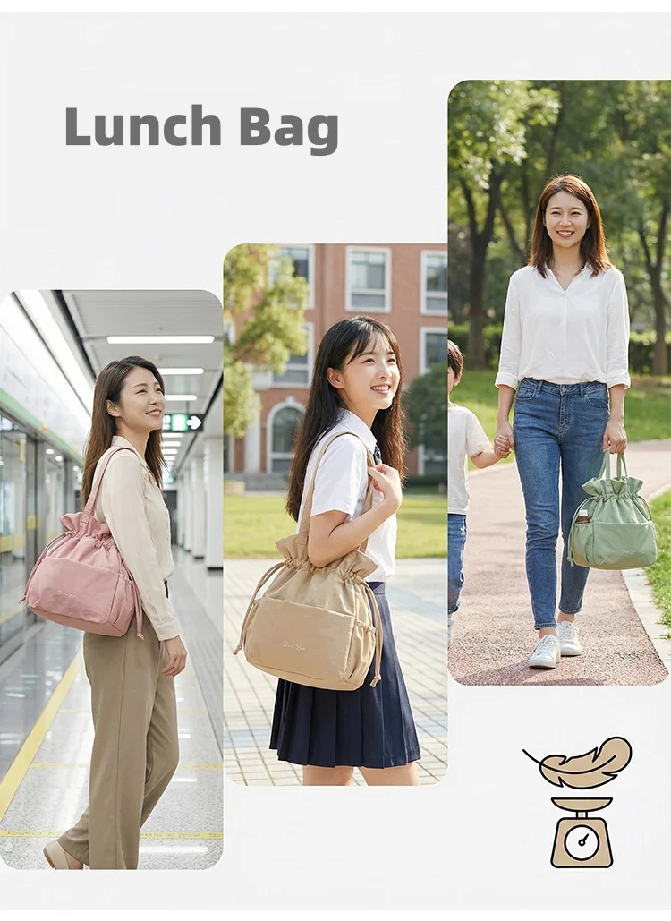 Large Capaci Thermal Lunch Box Bag Dstring Handbag Commuting Portable Office Workers School Students Lightweight Bento Bag