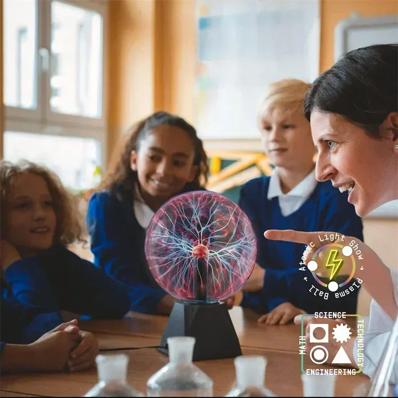 Bella lampada a sfera al plasma magica da 8 pollici con controllo del suono Luce notturna a LED Atmosfera Touch Glass Luce al plasma Luce per decorazioni per feste di Natale