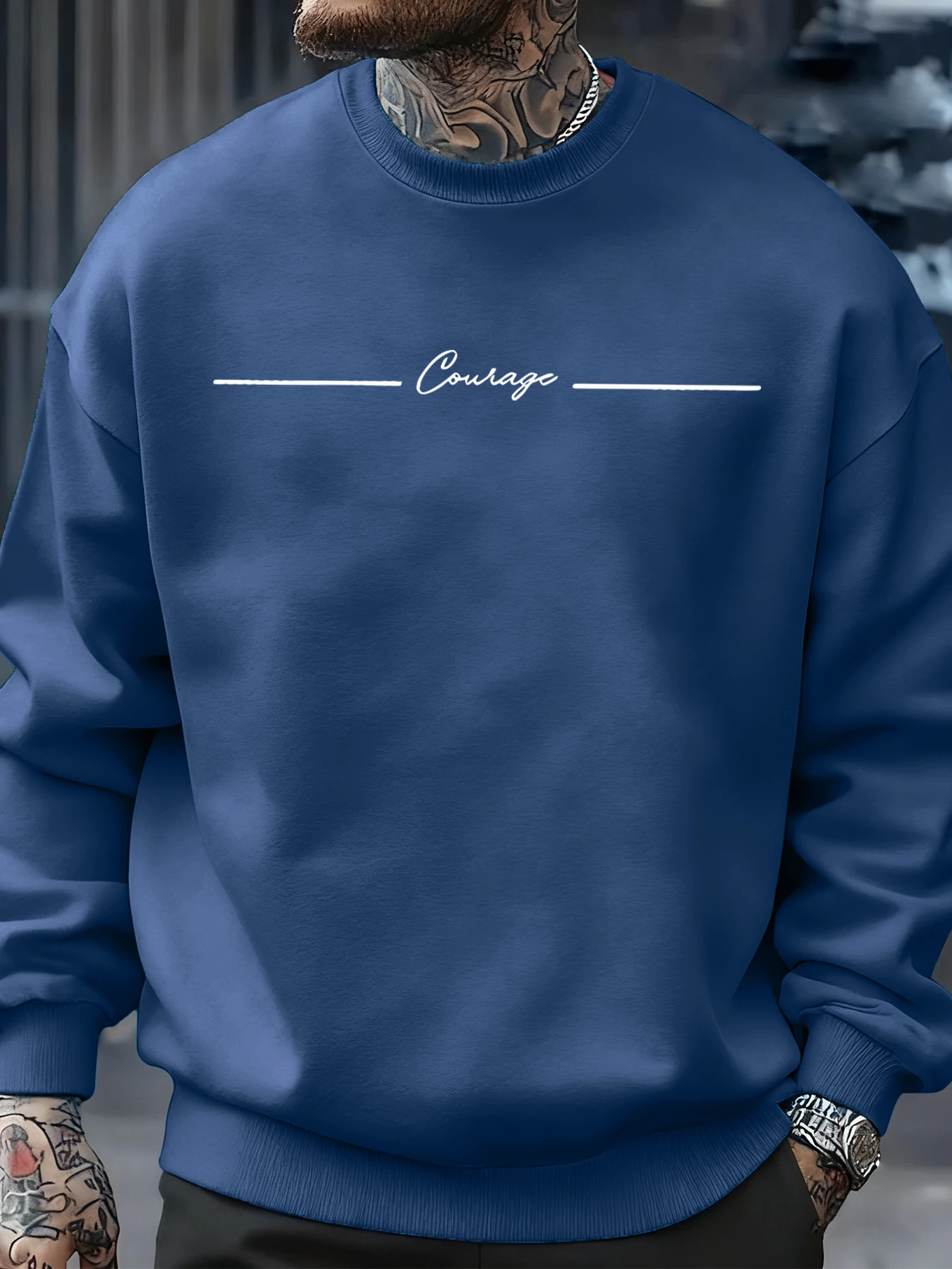 Mut Einfache Linie Muster Männer Sweatshirt Hip Hop Herbst Pullover All-Match Crewneck Kleidung Fleece Lässige Mode Tops