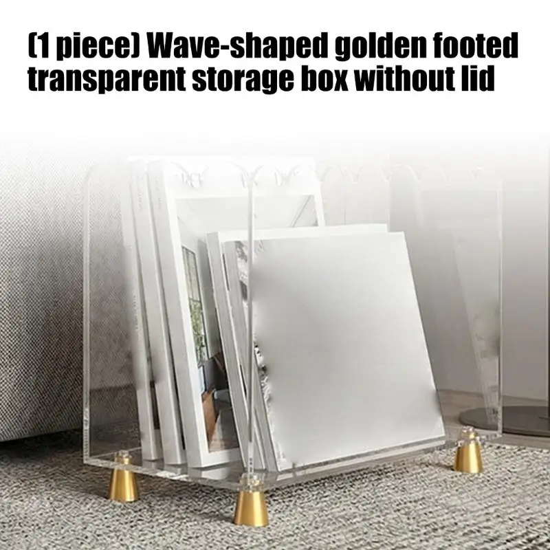 

Waved Shaped Clear Acrylic Storage Box Case With Golden Legs For Magazines And Vinyls Records Organizing D2RC