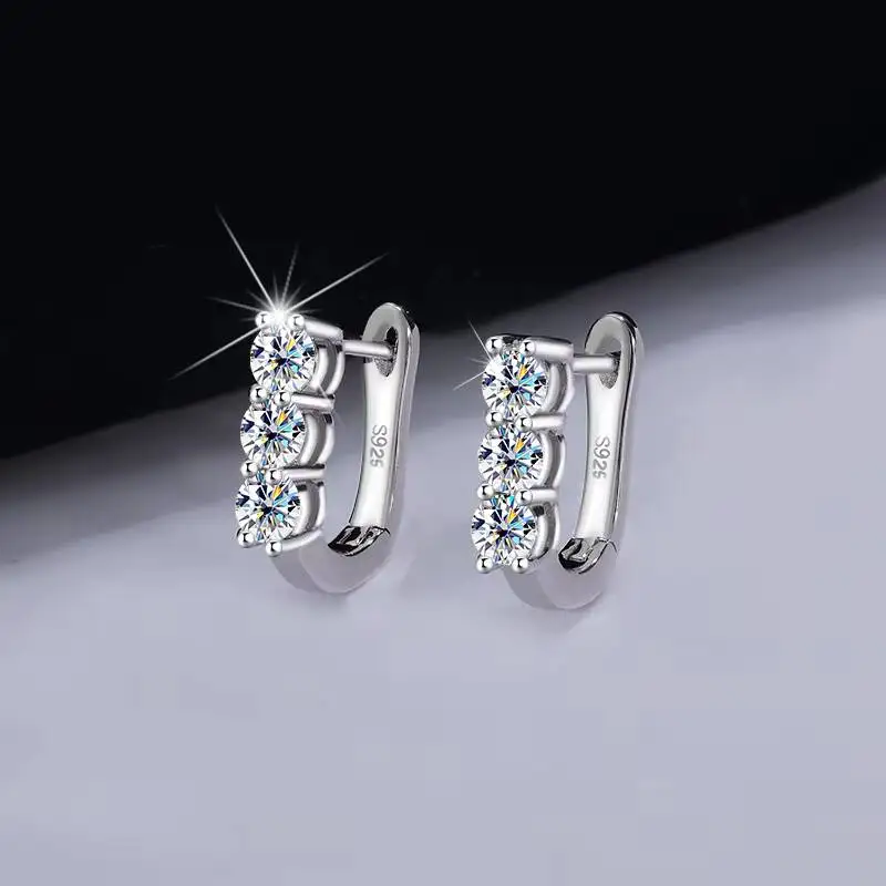 925 Sterling Silver Luxury Hoop Earrings for Women Verm Fine Jewelry with CZ VVS Moissanite U Shaped Luxury Hoop Earrings