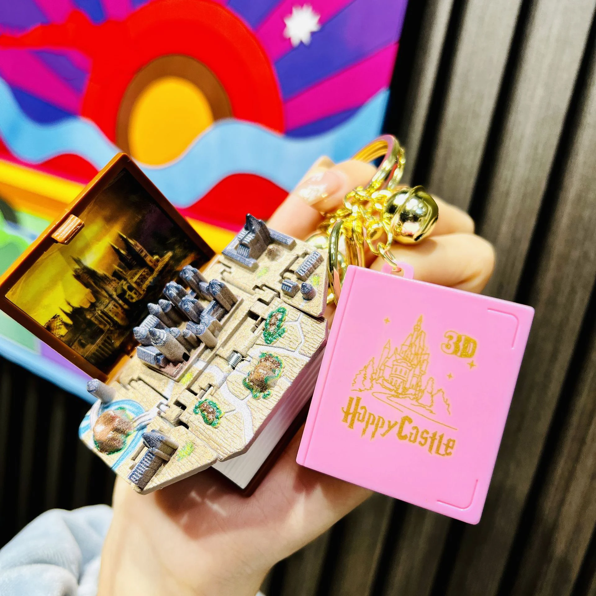 Fold Book Keychain Kids Toy 3D Stereo Book Folding Keychain Gift Anxiety Stress Relief Dinosaur Castle Christmas Mini Keyring