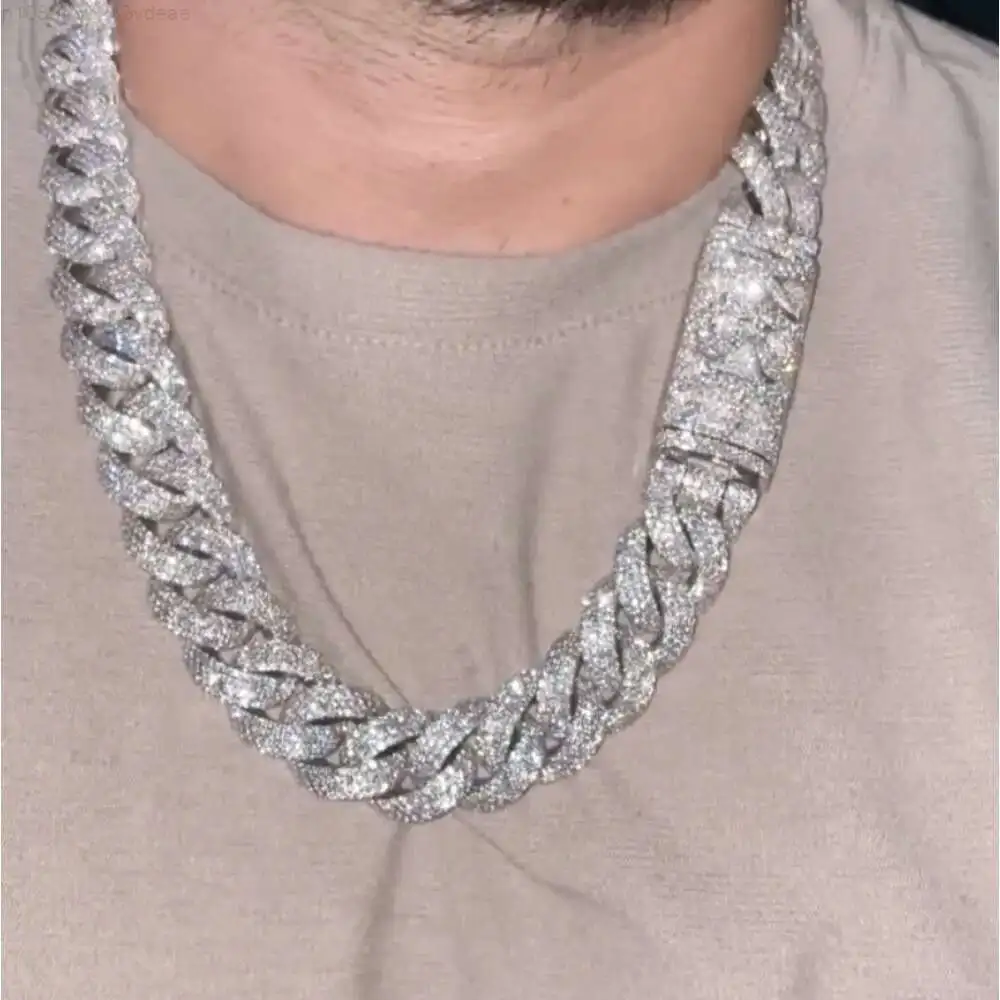 

Factory 18MM Silver Cuban Link Chain Men White Gold Plated S925 D VVS Moissanite Cuban Link Chain