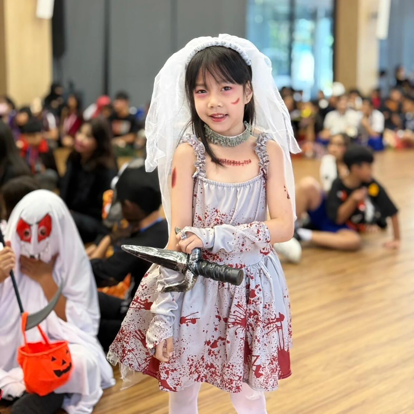 

Костюм для косплея «Призрачная невеста», детский сценический наряд, комплект костюма для девочек, для выступлений на Хэллоуин, из полиэфирного волокна